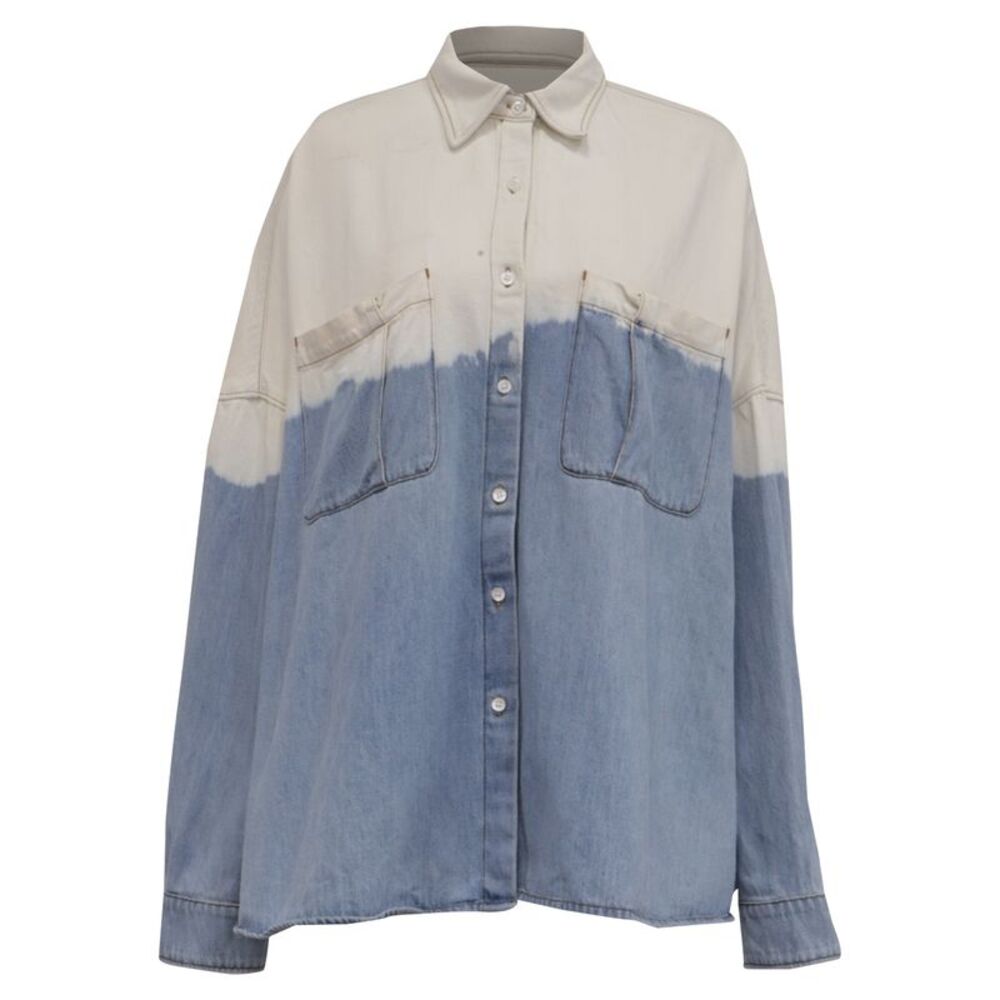 Dries Van Noten Tie-Dyed Button-Down Denim Shirt in Multicolor Cotton